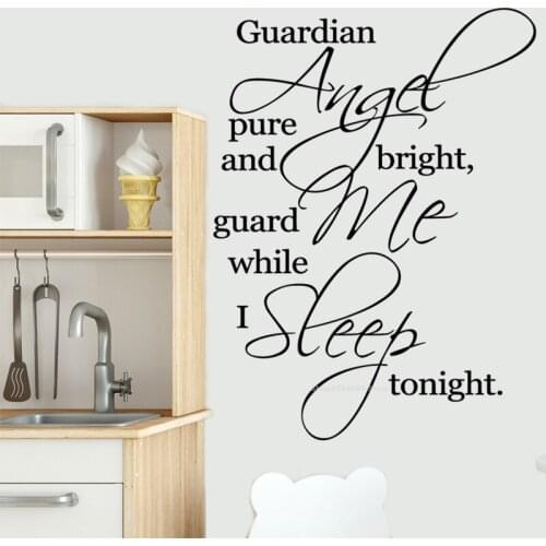 Prayer Quote Wall Sticker Guardian Angel Pure And Bright guard me while i sleep tonight poem decals decor Bedroom mural DG165