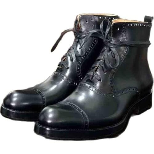 Sipriks Mens Martin Boots Calf Leather Black Shoes Italian Handmade Goodyear Welt Shoes Luxury Brand Church Boot Male Cowboy 45