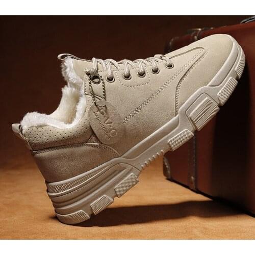 High Quality Fashion Winter Autumn Mens Boots Plush Lining for Warm Working Boots Lace Up Sneakers Round Toe Casual Shoes