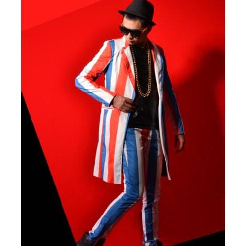 Colorful blazer men suits designs Large stripes jacket mens stage costumes for singers clothes dance star style dress punk rock