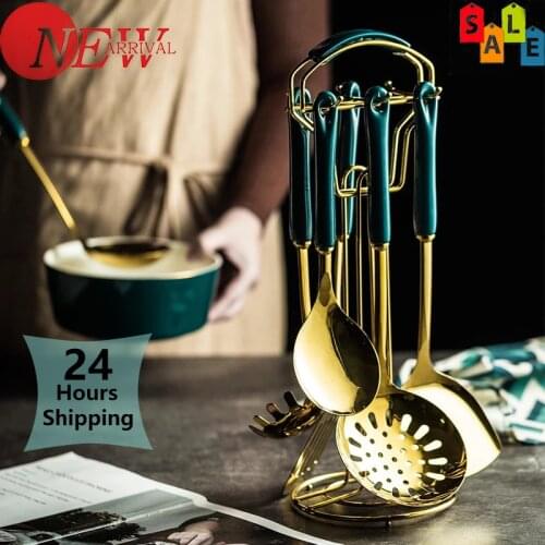 6 / 7PC Cookware Kitchenware Set Nordic Style Stainless Steel Kitchenware Accessories Dark Green Gold Kitchenware Tableware