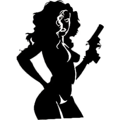 16*11.6cm Sexy silhouettes gun hold Sticker Beauty Temptation Body Car Stickers Decals Car Accessories
