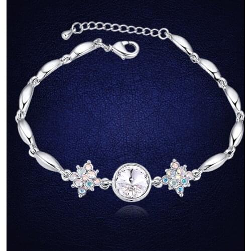 New Styles White Gold Color Chain Link Bracelet For Women Ladies Shining Crystals From Swarovski Jewelry Gift