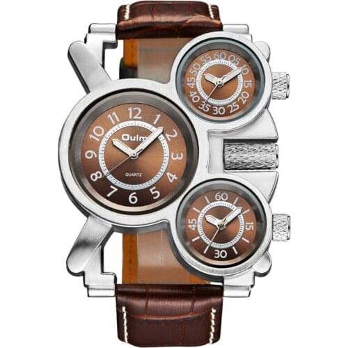 OULM 1167 Brand Original Fashion Watches Men 5.5cm Oversized Dial 3 Time Zone Leather Casual Quartz Watch Montre Homme de Marque