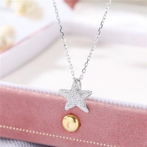 TN16 Diamond Star Pendant Necklace for Women Silver 925 Jewelry Neckalces