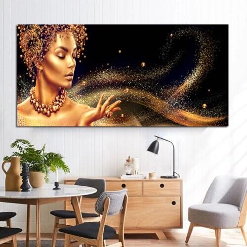 1 Pieces Black And Golden African Nude Woman Modern Home Decor Posters For Living Room Caudros Wall Pictures HD Canvas Painting
