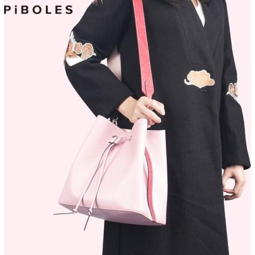 Casual Cow Leather Bucket Bags For Female Handmade Genuine Leather Women Sling Bag Large Capacity Crossbody Messenger Bag Travel