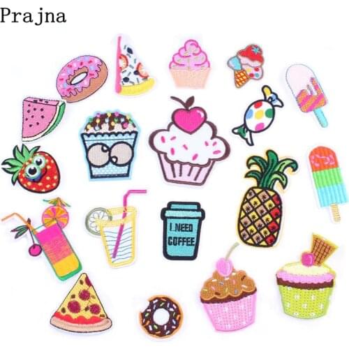 Prajna Cute Food Pizza Fruit Ice Cream Patch Sew Iron On Cartoon Patches Kids Fashion Embroidered Patches For Clothes Applique