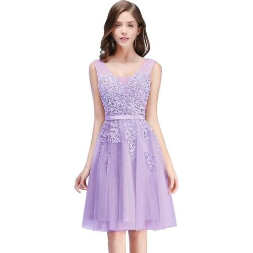 Sexy Backless Women Short Evening Dress Lace Appliques Girl Party Formal Dress Lavender Red Black Pleated Fold Prom Gown