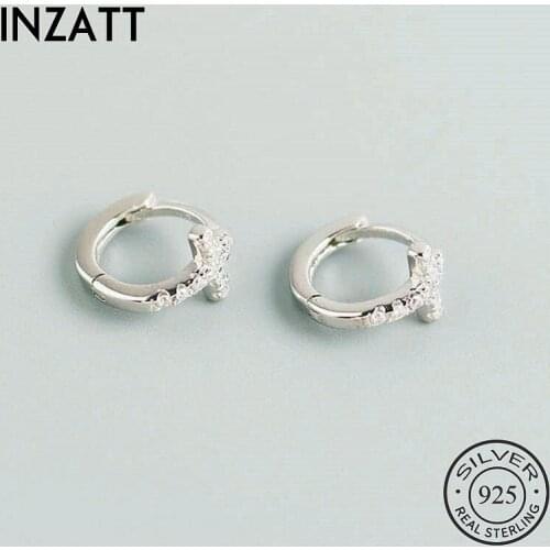INZATT Real 925 Sterling Silver Geometric Zircon Cross Hoop Earrings For Fashion Women Fine Jewelry Classic Accessorie Gift