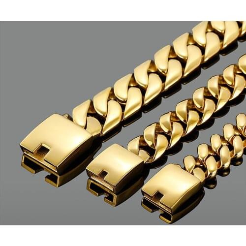 Unfading wide and thick glossy mens stainless steel jewelry fashion domineering golden mens titanium steel bracelet