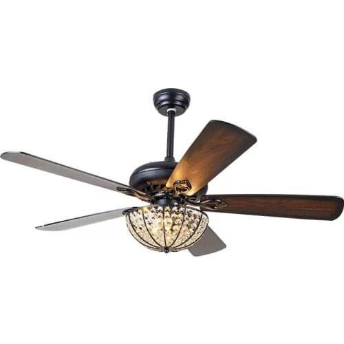Nordic brown retro ceiling fan with light remote control dimming control LED mute wood fan bedroom living room ceiling light