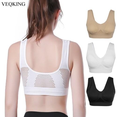 VEQKING Hollow Out Breathable Sports Bras,S-2XL 3XL Plus Size Women Padded Sports Bra Top,Gym Running Fitness Yoga Sports Tops