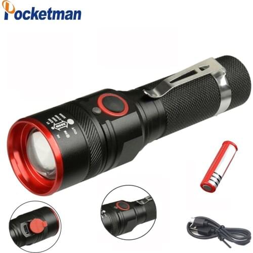 Waterproof 5200LM USB Rechargeable Flash light XML-T6 Led Flashlight Zoomable 3 modes torch for 18650 with USB cable Camping z40