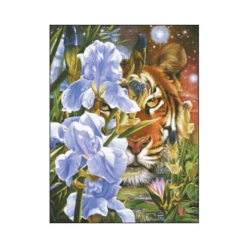 In Irises Tiger Top Quality Cross Stitch Kits 14CT Unprinted Counted Sewing kit Embroidered Art Handmade Home Decor