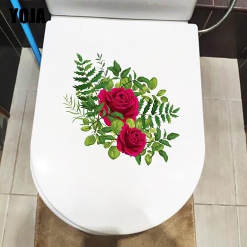 YOJA 23.4×21.6CM Gorgeous Rose Flower Branch Living Room Wall Stickers WC Toilet Decoration T1-2968