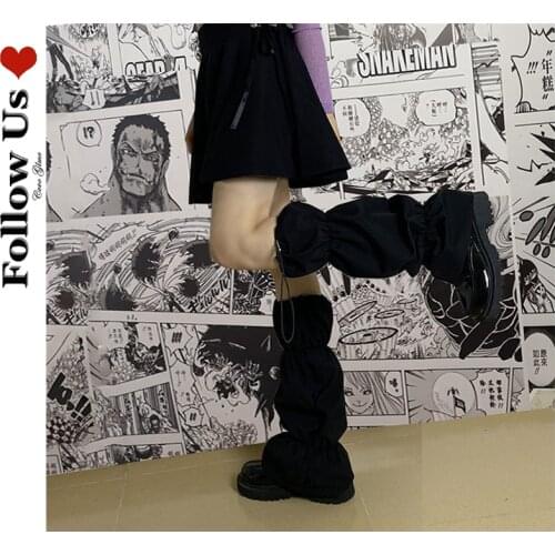 Tooling Personality Drawstring Womens Socks Dark Gothic Layering Black Leg Warmers Street Harajuku Japanese Womens Socks