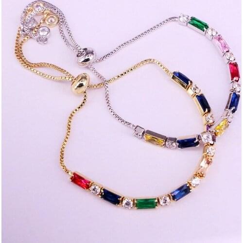 6PCS, Colorful Cubic Zirconia Tennis Bracelets Iced Out Chain Crystal Bracelet For Women Gold Silver Color Bracelet Jewelry