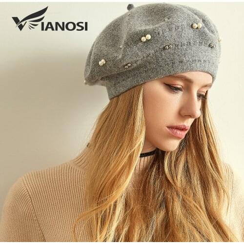 VIANOSI Winter Beret Women Hat Wool Knitted Solid Color Berets Fashion Female Beanies Warm Cap Brand Boina