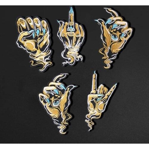 1PCS Fashion Punk Style Golden ghost hand Patches 3D Diy Different gesturesEmbroidered Iron On patches for clothing