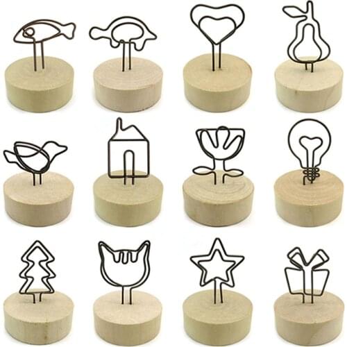 Christmas Wooden Base Place Card Holder Tree Star Gifts Shaped Iron Wire Picture Memo Note Photo Clips for Christmas Table Decor