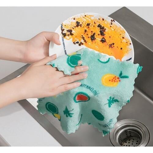 2PCs Cleaning Rag Double-sided Printed Rag Two-color Cartoon Dish Towel Coral Fleece Remove kitchen Bathroom Tools Для Дома