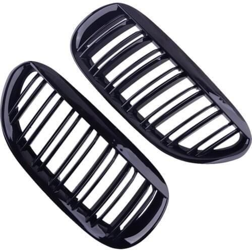 2Pcs/Set Car Gloss Black Dual Slats Front Kidney Grille Fit For BMW 6 Series E63 E64 M6 2-Door Models 2004 2005 2006 2007-2010