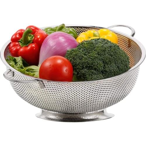 28.5cm 4.7L Stainless Steel Colander Micro-Perforated Strainer Kitchen Sieve Washer for Rice Food Pasta Vegetable Fruit Noodles