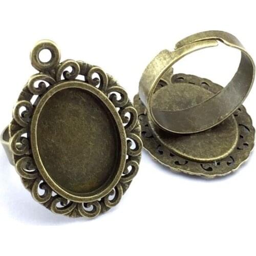 13x18mm 5pcs Ring Settings Antique Bronze Copper Plated Adjustable Oval Glass Cabochon Blank Base Supplies for Jewelry