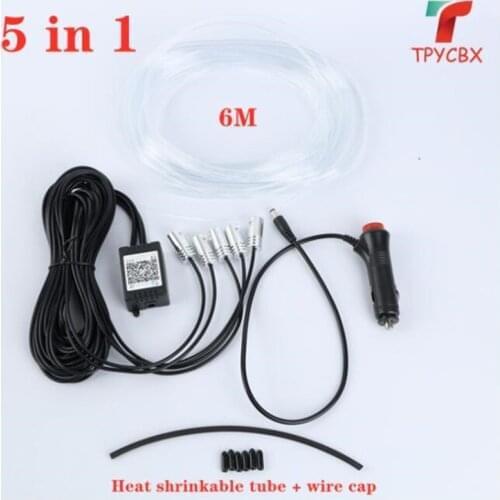 5pcs RGB LED Car Decorative Light Interior Ambient Light Fiber Optic Strips Light by App Control DIY Music Car atmosphere lights