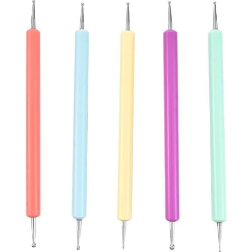 5Pack Nail Tools Dual-ended Nail Art Inlaid Diamond Rhinestone Solid Color Dotting Pen Double-Ended Point Drill New DIY Pen
