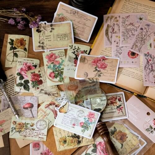 50Pcs/Bag Vintage Flower House Story Series Journal Decorative Stickers Scrapbooking Stick Label Diary Album Stickers