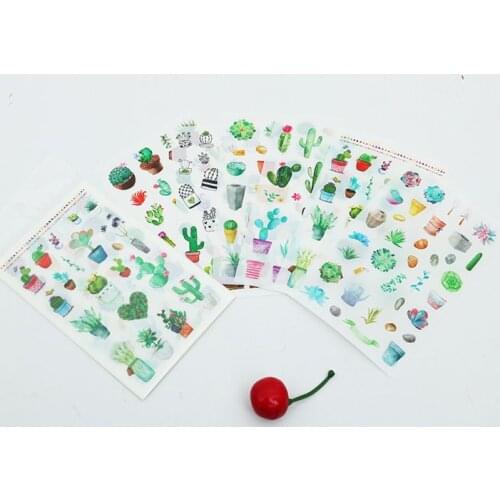 6 pcs/pack Green Potted plant Cactus Decorative Washi Stickers Scrapbooking Stick Label DIY Diary Stationery Album Stickers