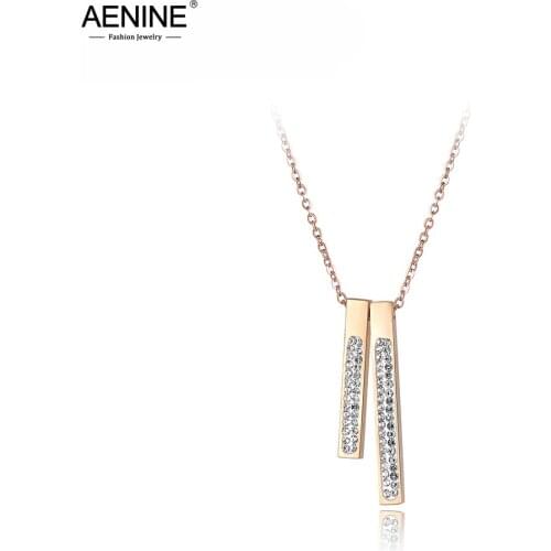 AENINE Trendy Rhinestone Double Geometric Rectangle Chokers Necklace For Women Stainless Steel Wedding Necklace Jewelry AN18049