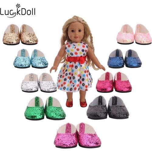 Luckdoll shoes 9pcs/color fashion sequin doll just shoes for 18 inch American doll accessoriest