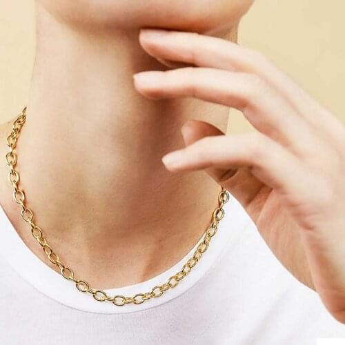 Joolim High End Gold Color Link Chain Choker Necklace Stainless Steel Trendy Necklace Wholesale