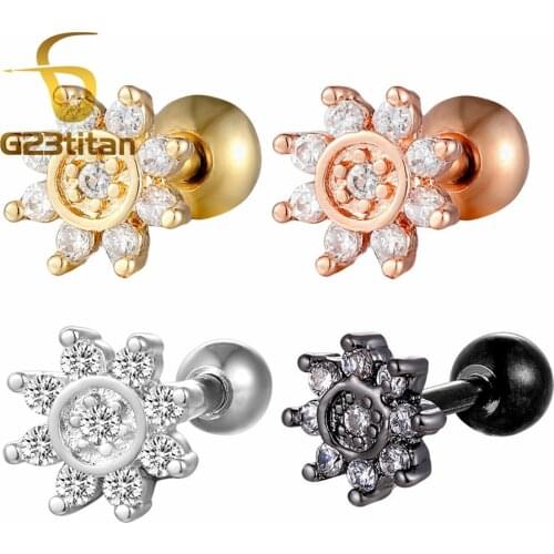 G23titan Crystal Daith Earrings Surgical Steel Ear Daith Piercing Jewelry 16G 6mm Ear Stud Labret Body Jewelry Accessories