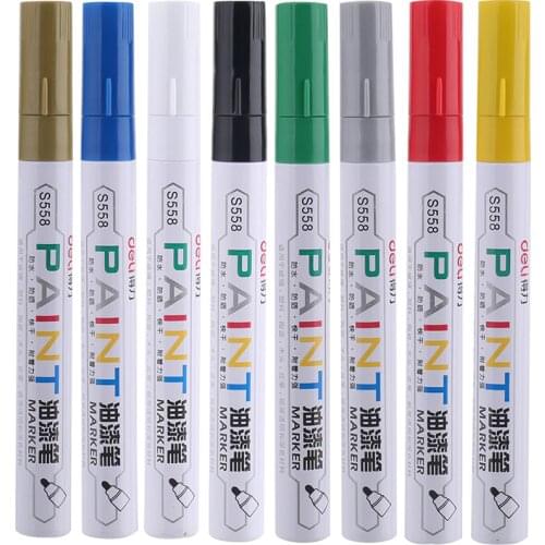 Deli 8 Colors Set Marker Pen Fast Dry Permanent Oily For CD Wood Cloth Rock Glass Tire Painting School Office Stationery Gift