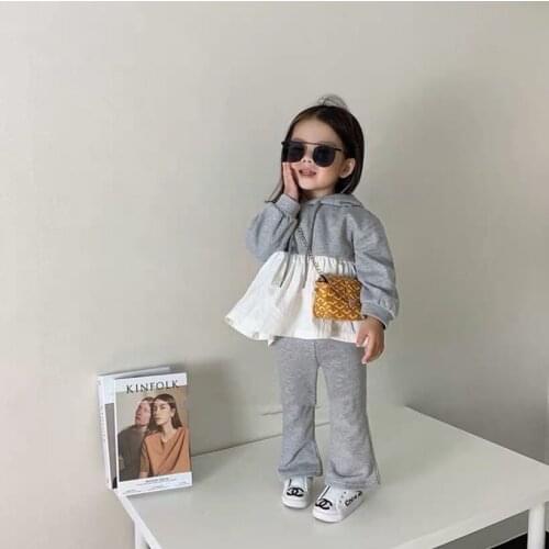 2021 Spring Autumn Children Long sleeve Outfit Korea Style High Quality Girls Flared Pants Knit Suit Kids 2pcs Outwear OT001