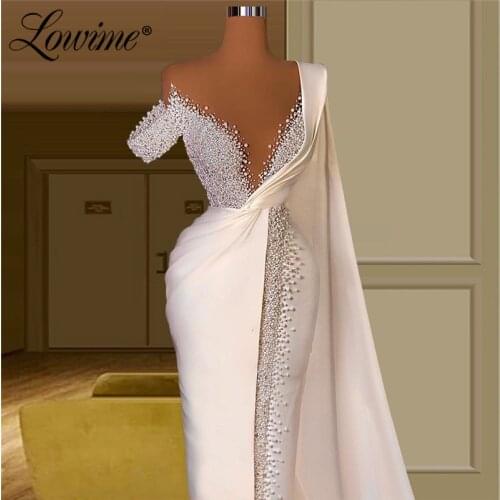 Dubai Moroccan Saudi Arabia Pearls Evening Dresses Dubai Mermaid Party Dress 2021 Plus Size Long Prom Dress Robe De Soiree
