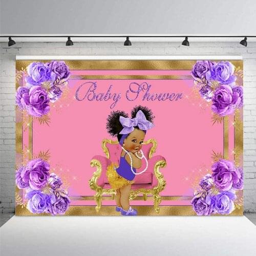 Princess with Purple Flower Backdrop Baby Shower Photography Background Holiday Celebration Photo Booth Studio Decor