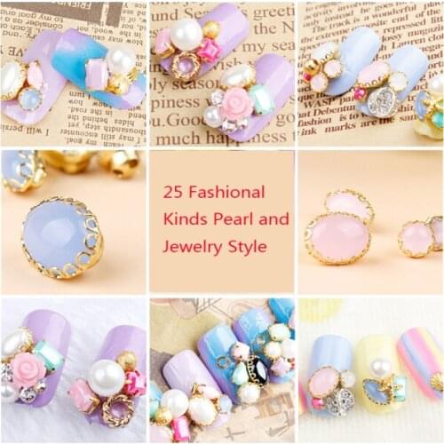 Free Shipping Super Shiny New Arrive 24 Kinds Rhinestone for Nails Strass Nail Art Crystal Pearl Metal Nail Decoration