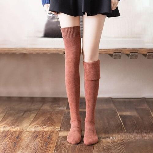 Fashion Thicken Thigh High Socks Women Solid Long Stockings Warm Wool High Knee Socks Femme Leg Boots Calcetines medias