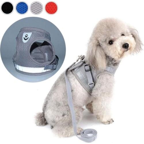 Adjustable Nylon Cat Harness and Leash Set Reflective Pet Dog Vest Harness Leads Mesh Small Medium Dogs Chihuahua Yorkies Pug