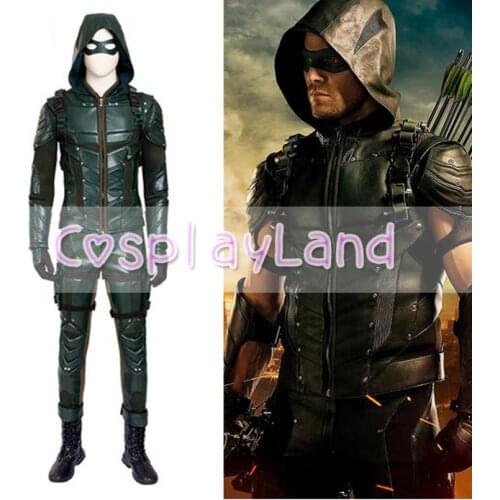 Green Arrow Season 5 Cosplay Costume Adult Men Fancy Halloween Costumes Oliver Queen Green Arrow Costume Leather Battle Suit