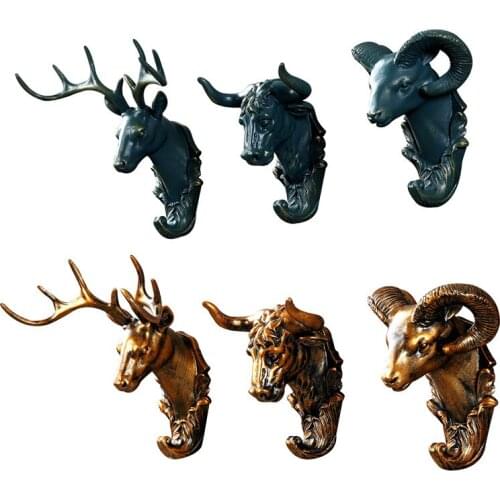Animal Head Keys Clothes Caps Hooks Wall Creative Hooks Retro Home Door Decorative Hanging Deer Head Decorative Personality