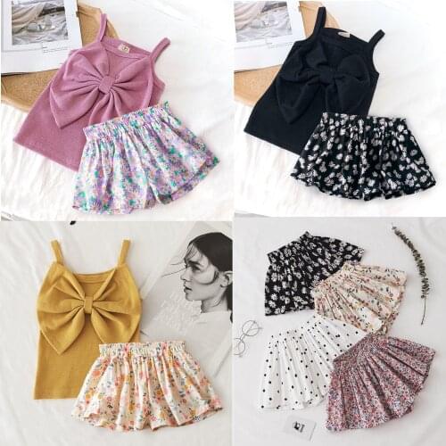 Summer Princess Girl Sets Baby Kids Clothes Strap Bow Tops+floral Shorts 2pcs Clothing Girls 2-6 Years Children Clothes Suits