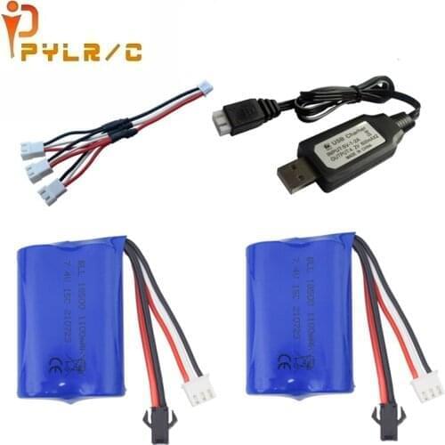 7.4v 1100mah 18500 lipo battery with charger for H102 remote control boat lithium battery 2.4G high speed RC boat spare parts