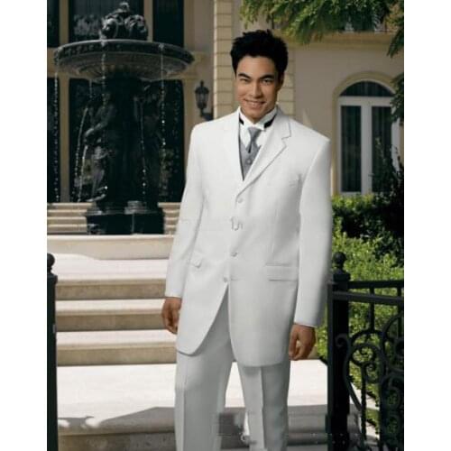 Best Custom Made White Groom Tuxedos Notch Lapel Best Man Groomsmen Men Wedding Suits Bridegroom (Jacket+Pants+Vest+Tie)wedding