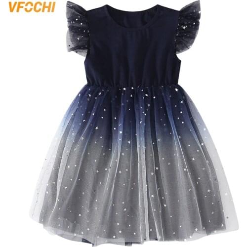 VFOCHI 2021 Fashion Girl Dresses Summer Girls Clothes Gradient Star Pattern Lace Kids Dresses for Girl Ball Gown Party Dresses
